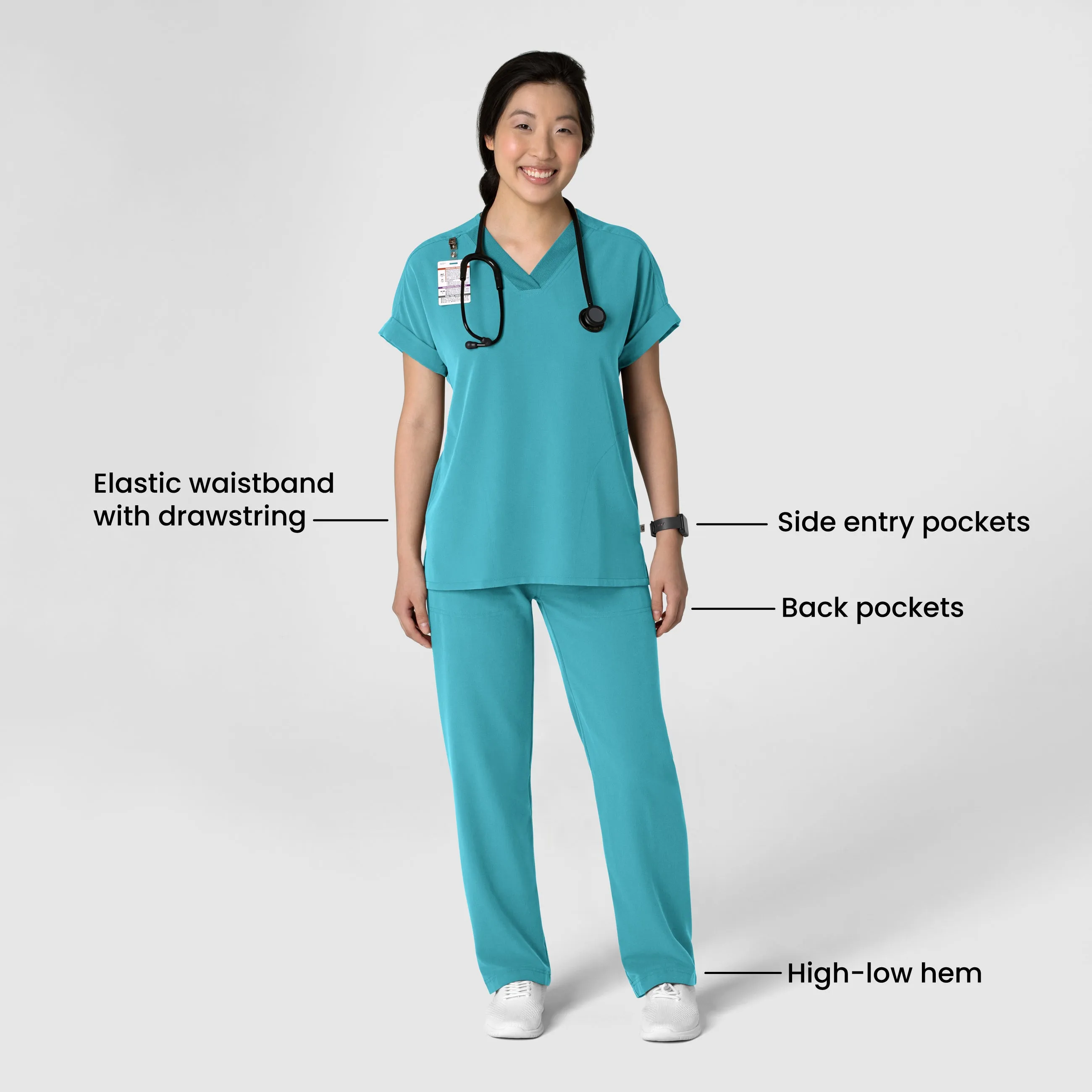 Nova Women's Stovepipe High-Low Hem Scrub Pant - Teal Blue