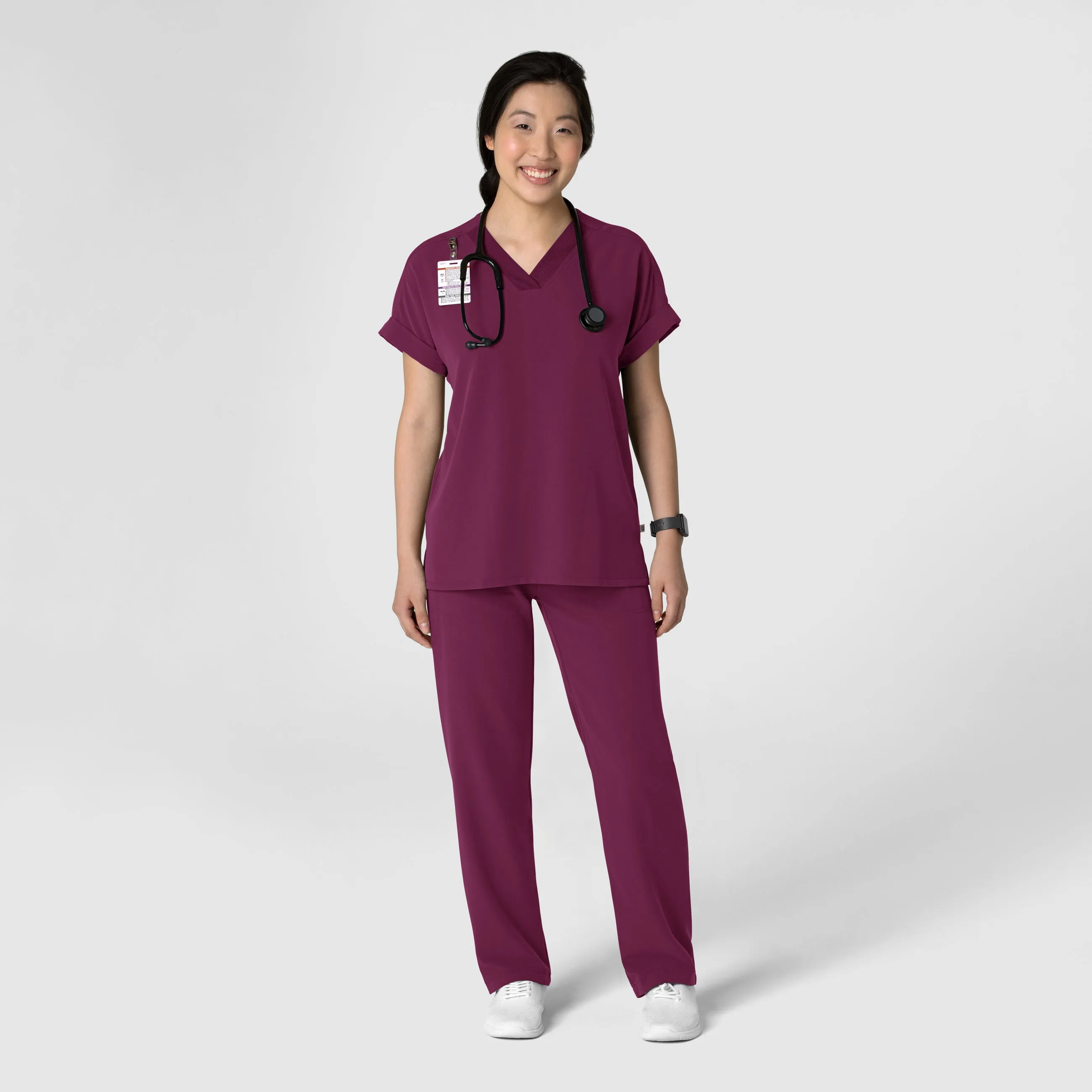 Nova Women's Stovepipe High-Low Hem Scrub Pant - Wine