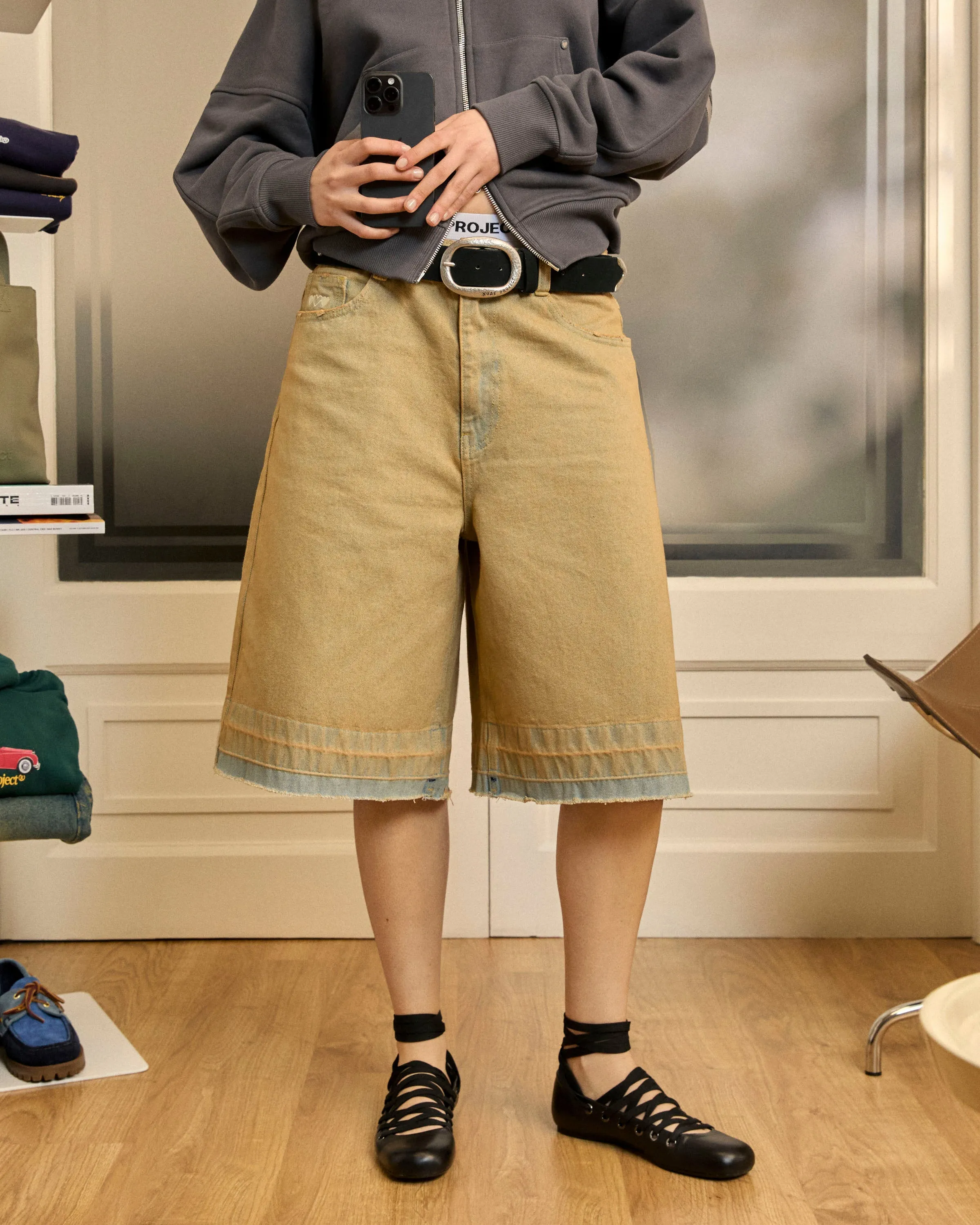 Old Baggy Denim Shorts Sand Wash