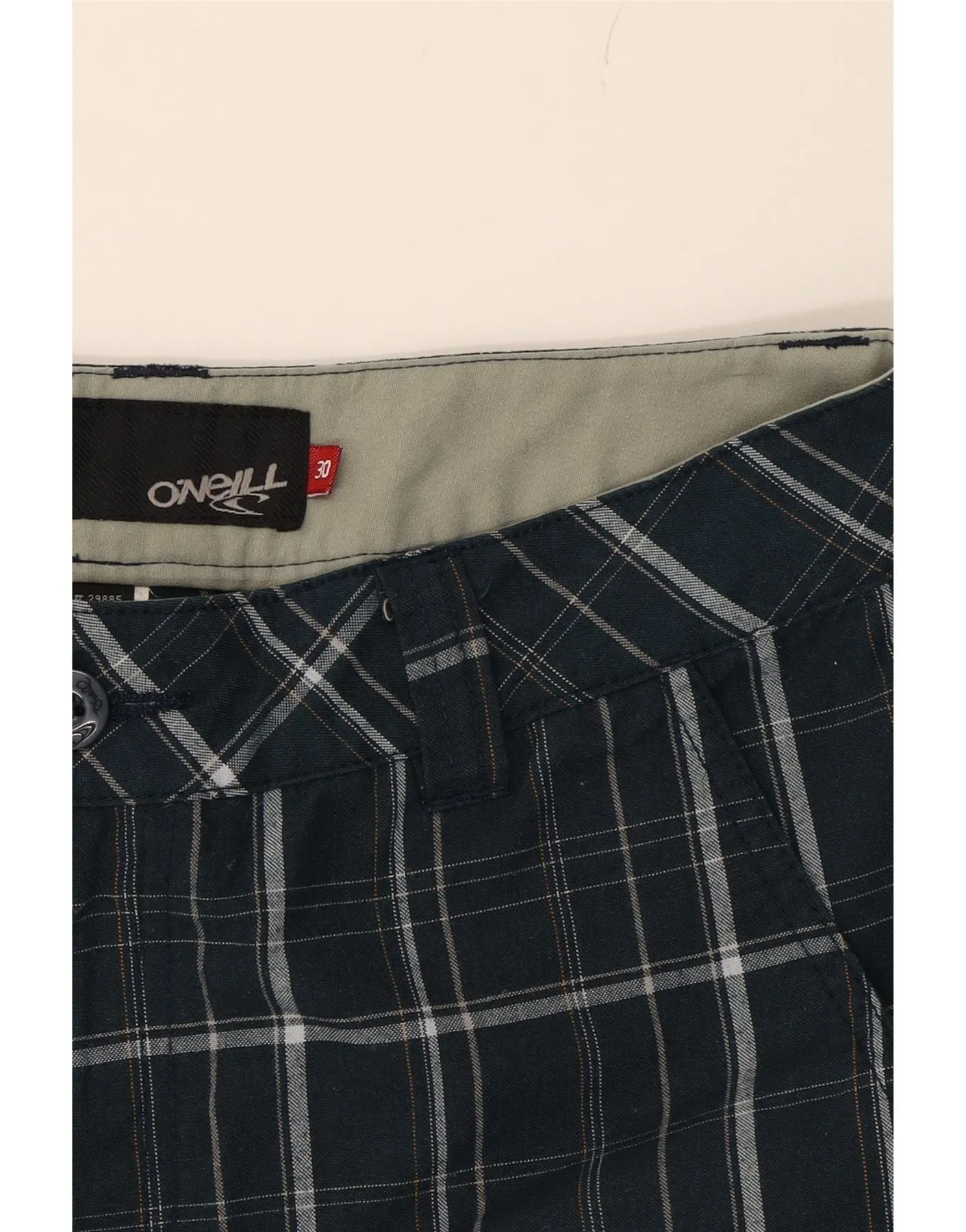 O'NEILL Mens Chino Shorts W30 Medium Navy Blue Check Cotton