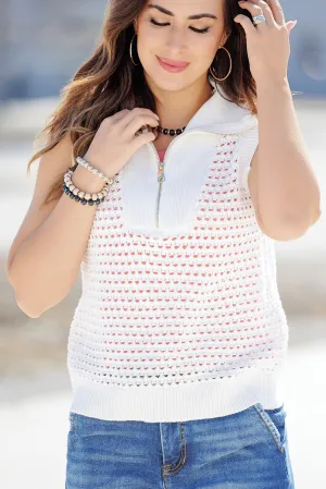 Open Weave Quarter Zip Knit Tank