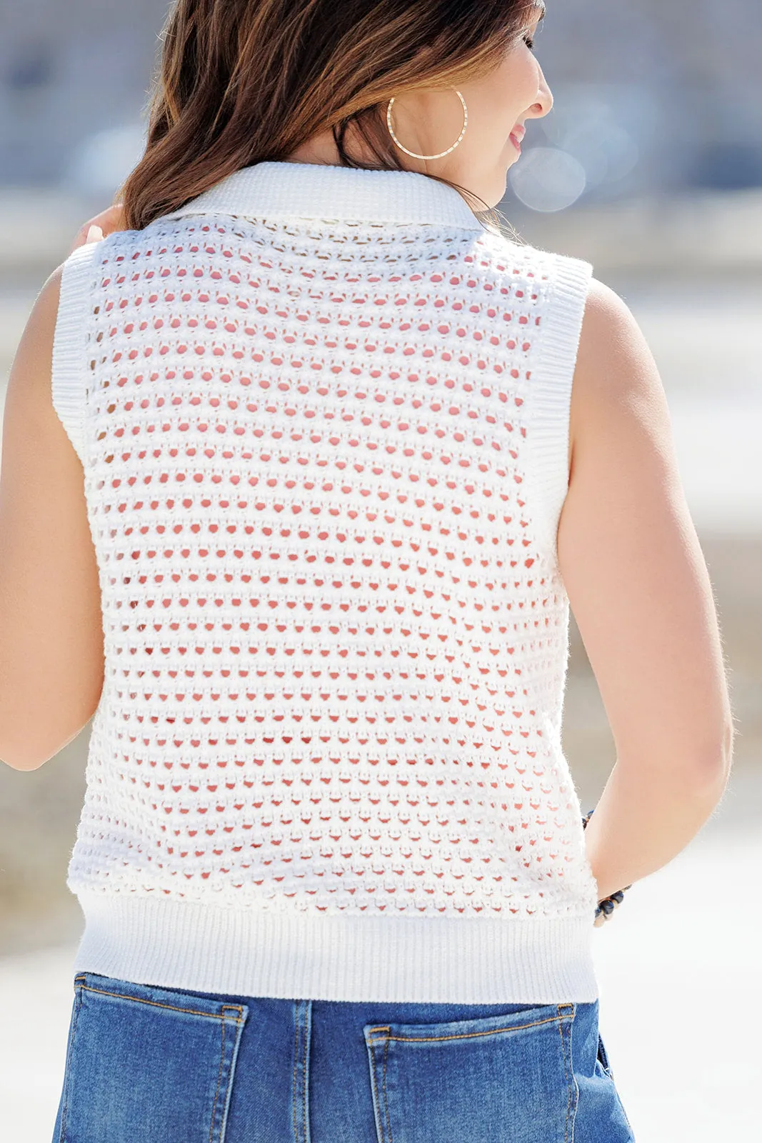 Open Weave Quarter Zip Knit Tank