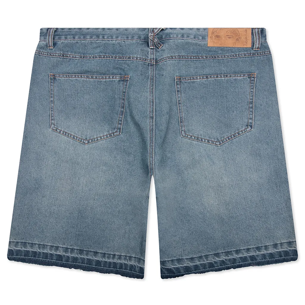 Painted Panel Shorts - Light Wash