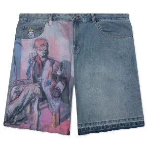 Painted Panel Shorts - Light Wash