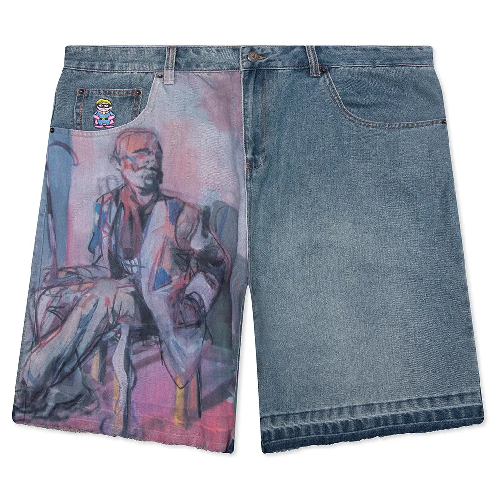 Painted Panel Shorts - Light Wash