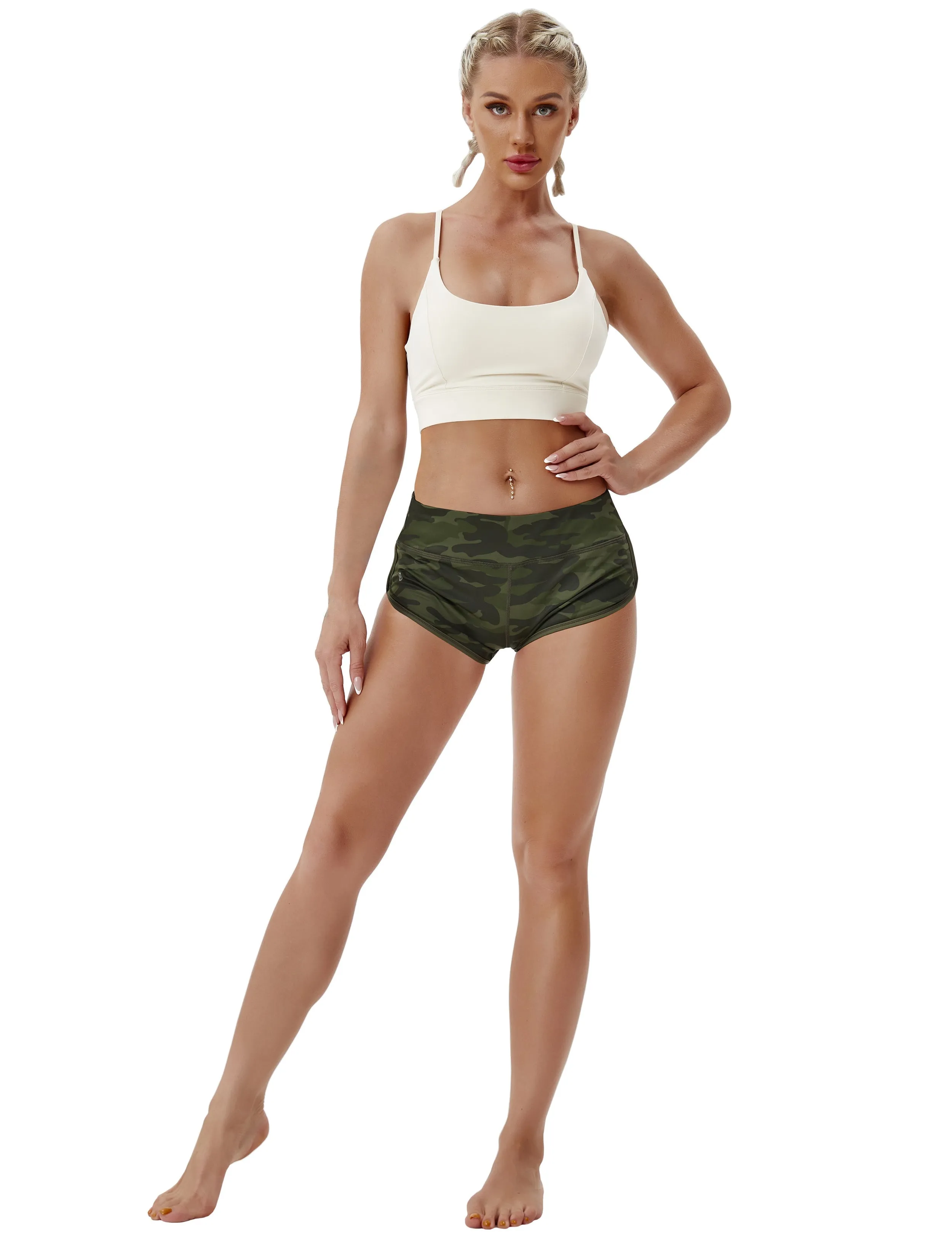 Printed Booty Tall Size Shorts green camo_Tall Size