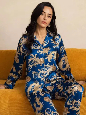 Pure Silk Dragon Print Long Sleeve Pajama Set