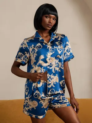 Pure Silk Dragon Print Short Sleeve Pajama Set