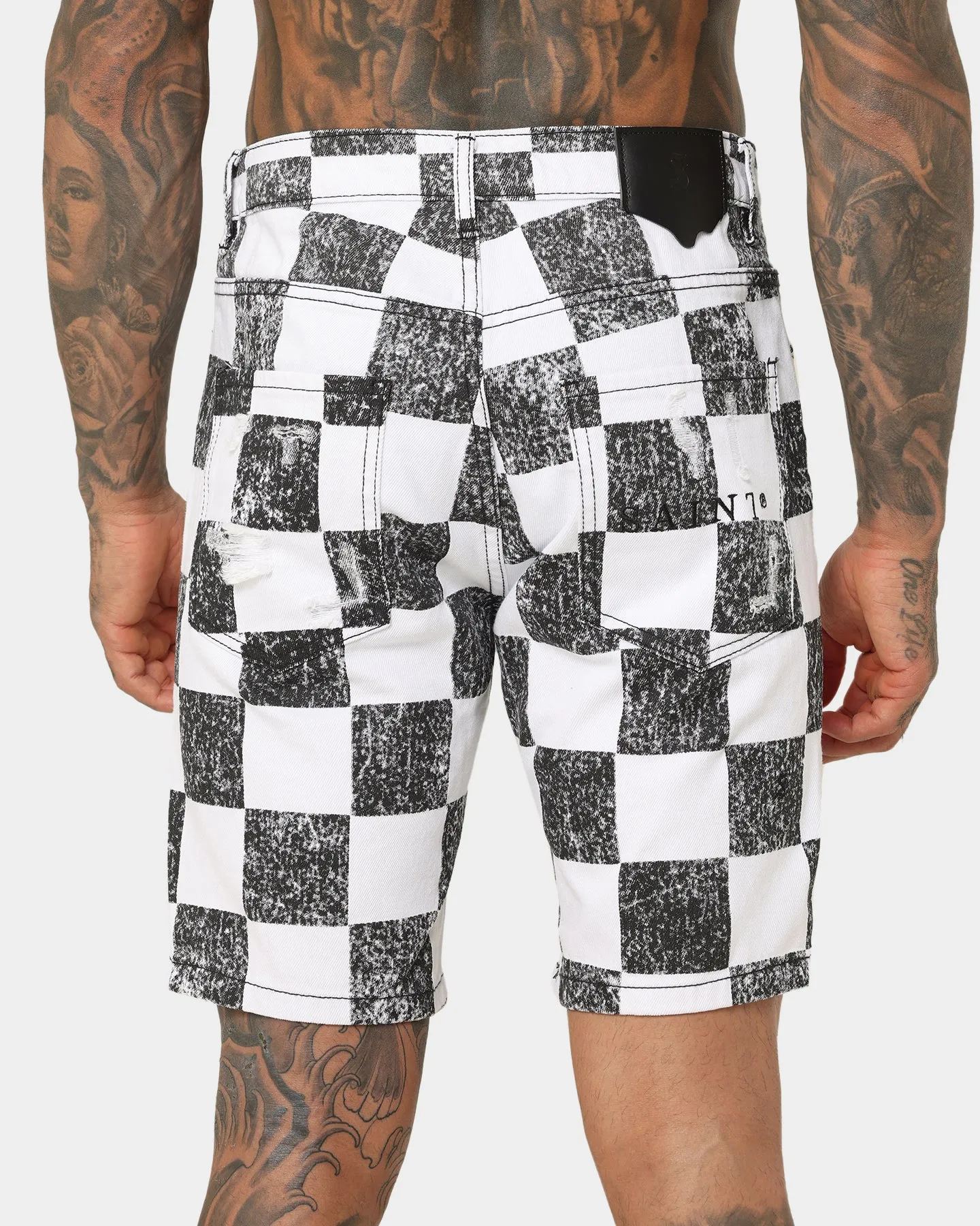 Saint Morta Vintage Checks Denim Shorts White/Black