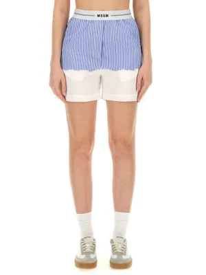 Shorts With Logo Band And Vertical Stripe Design