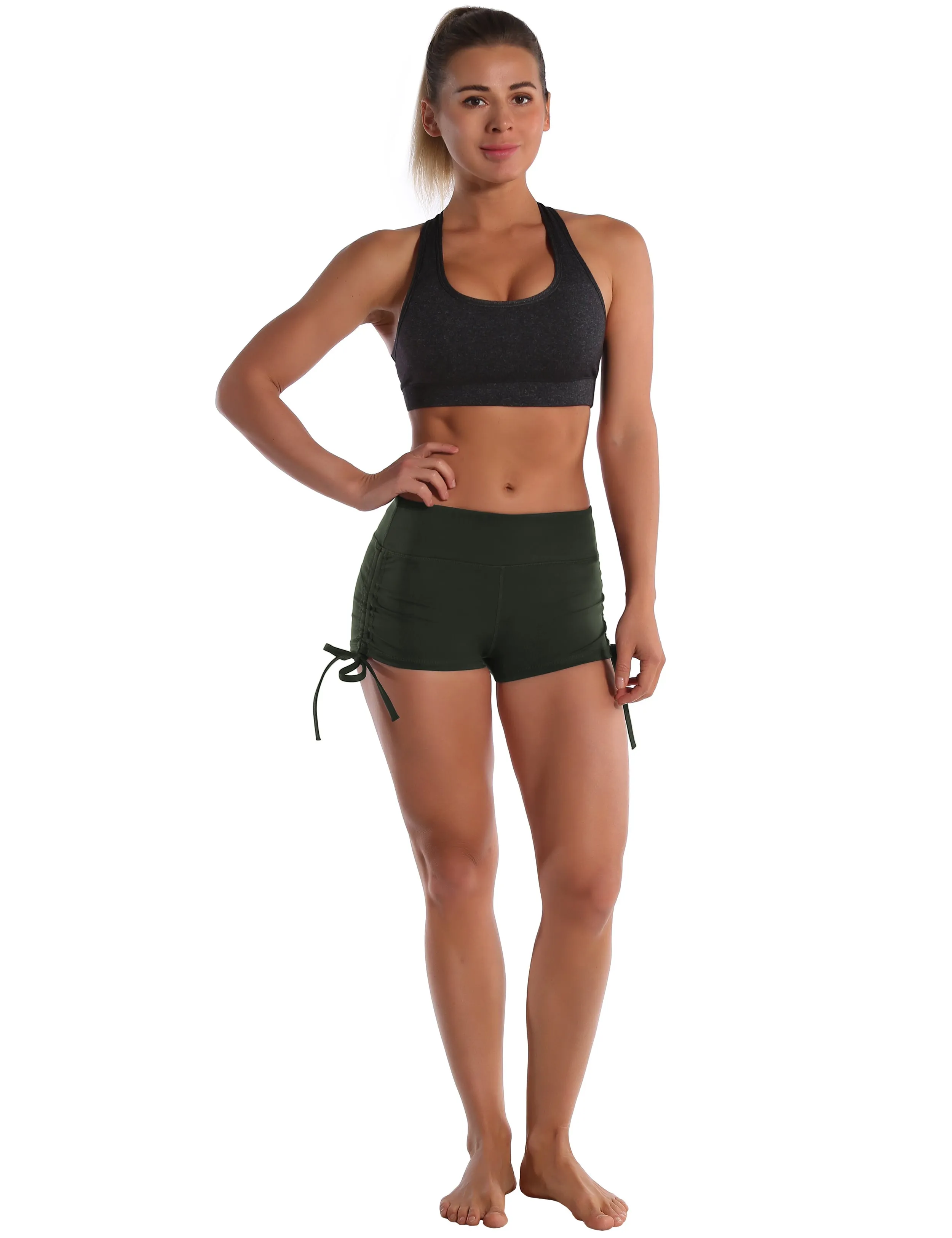 Side Drawstring Hot Shorts olivegray_Plus Size