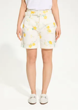 Suzanne Belted Trouser Short, Lemon Print