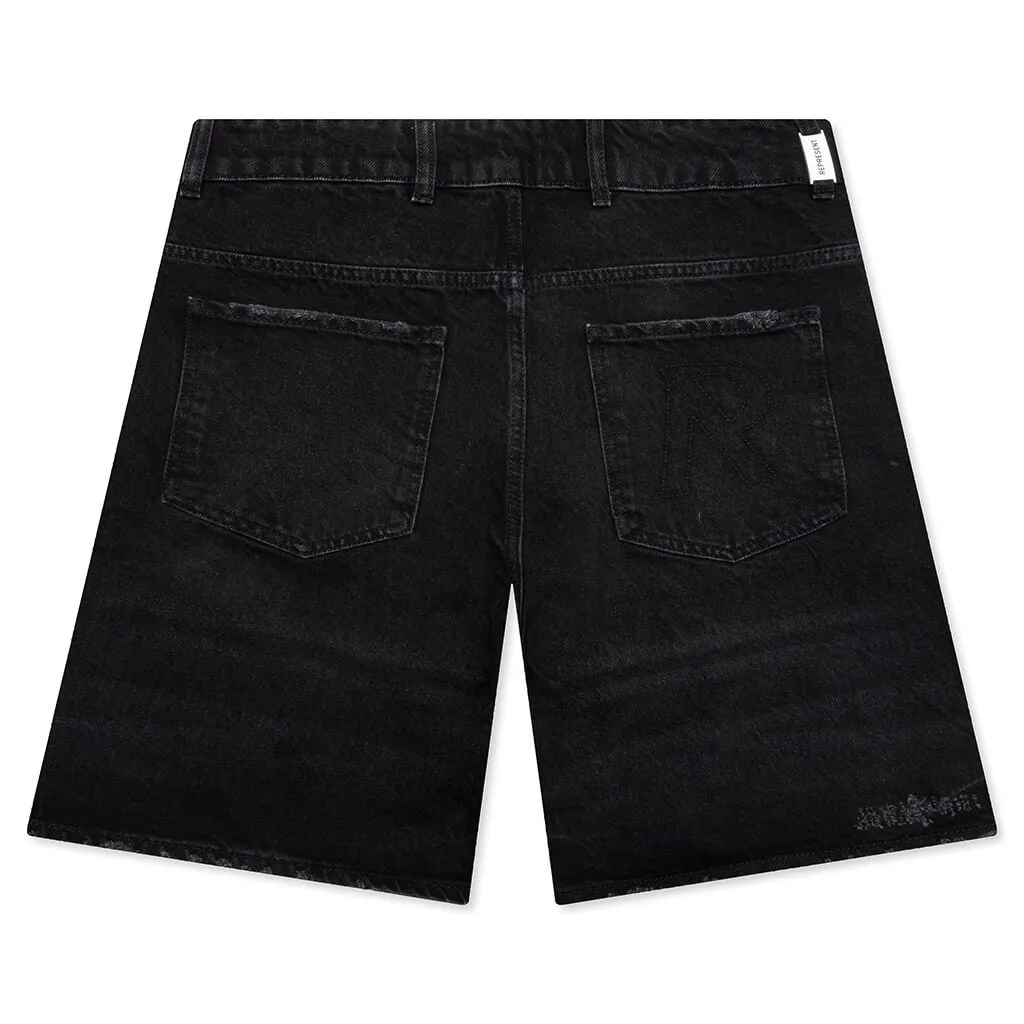Tailored Denim Shorts - Black