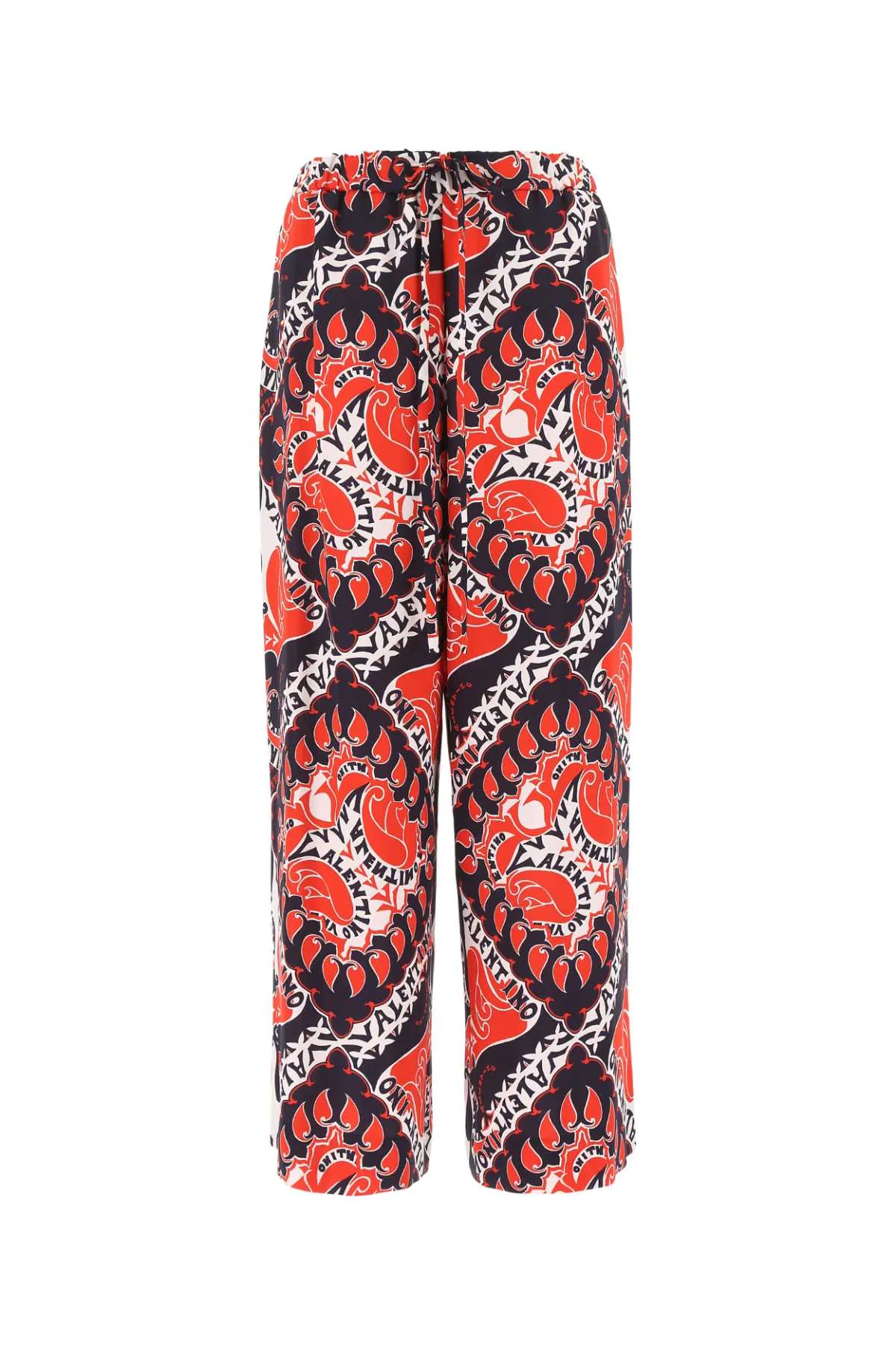Valentino Logo Printed Drawstring Wide Leg Trousers