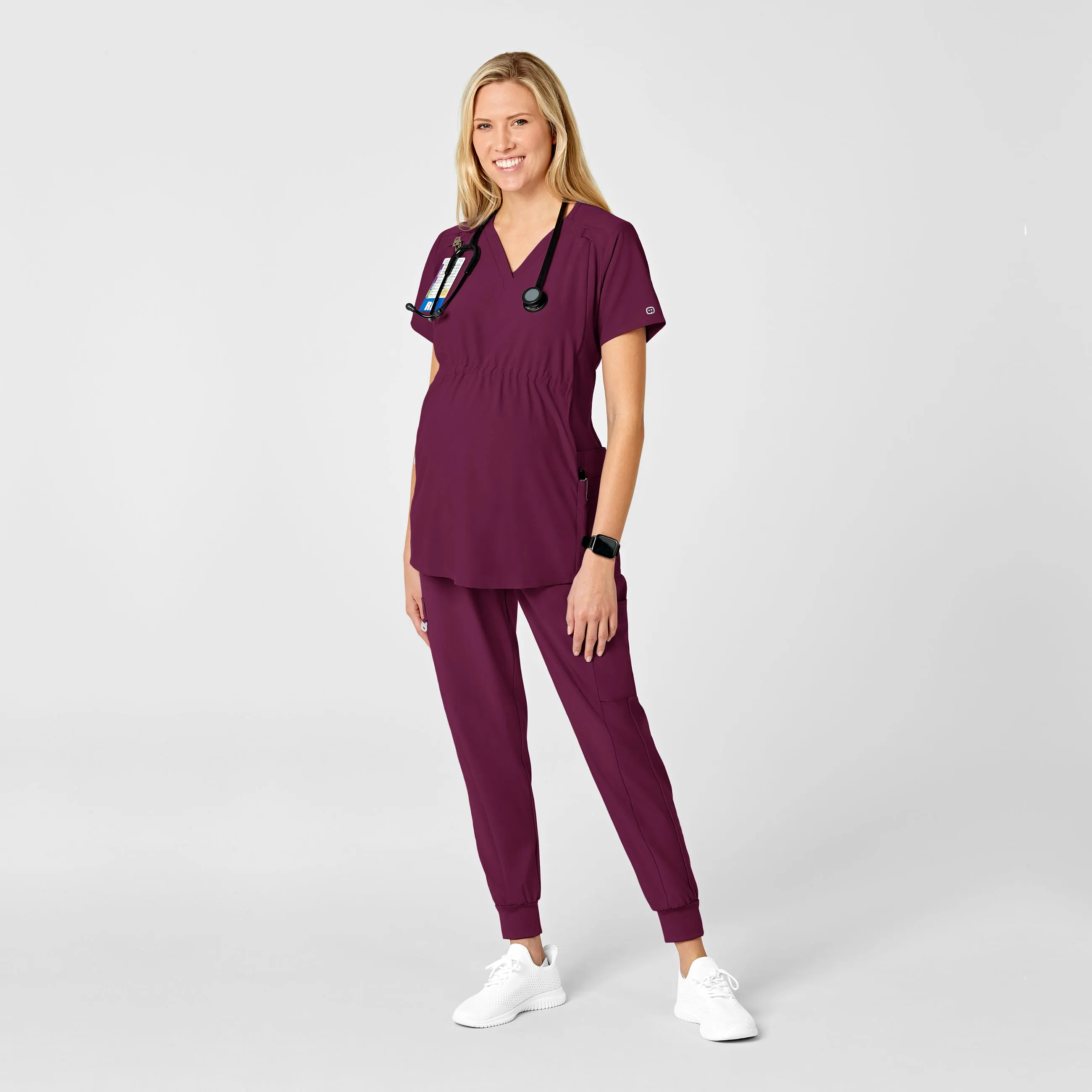W123 Maternity Jogger Scrub Pant - Wine
