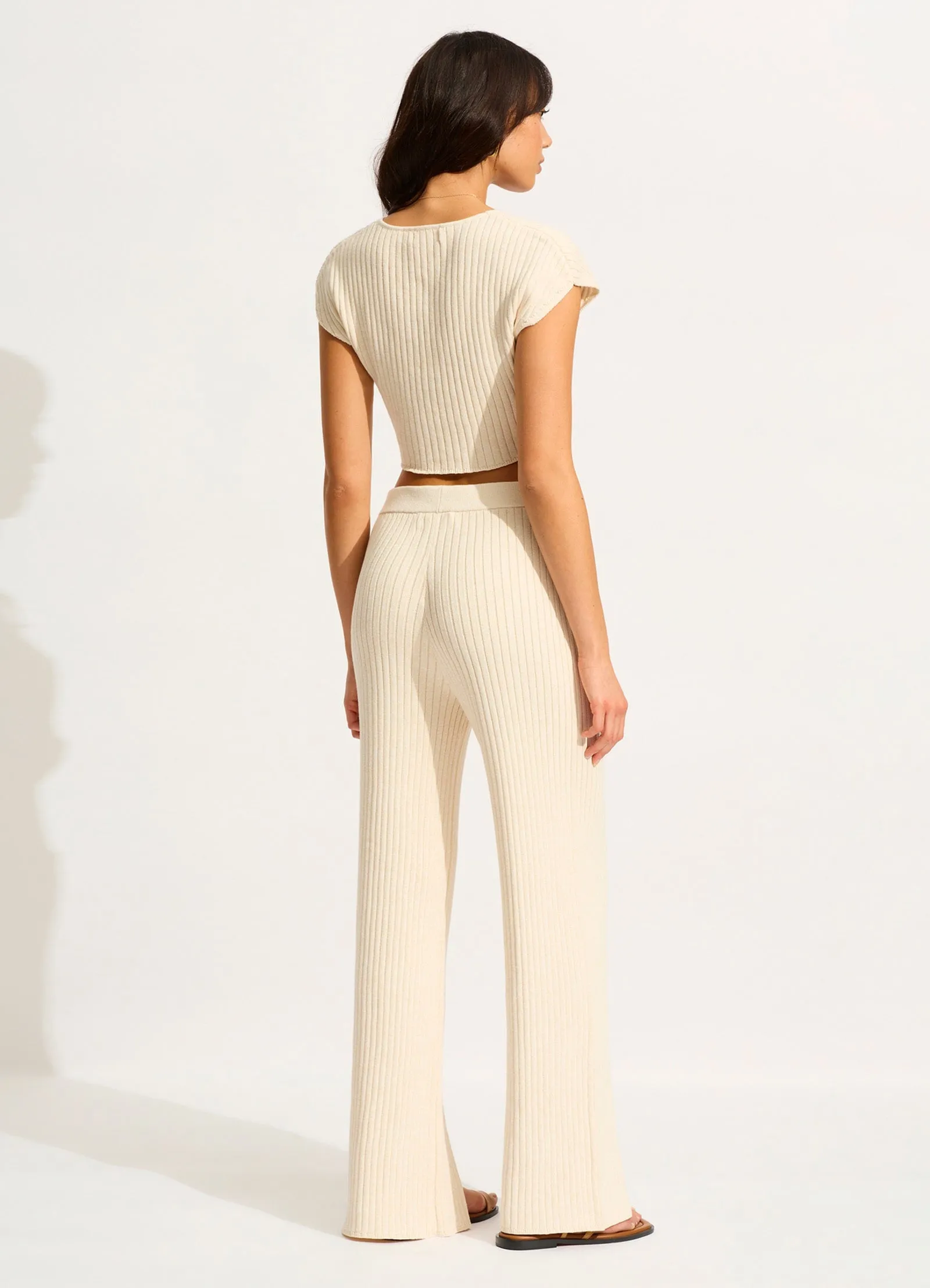 Wavelength Front Split Knit Pant - Ecru