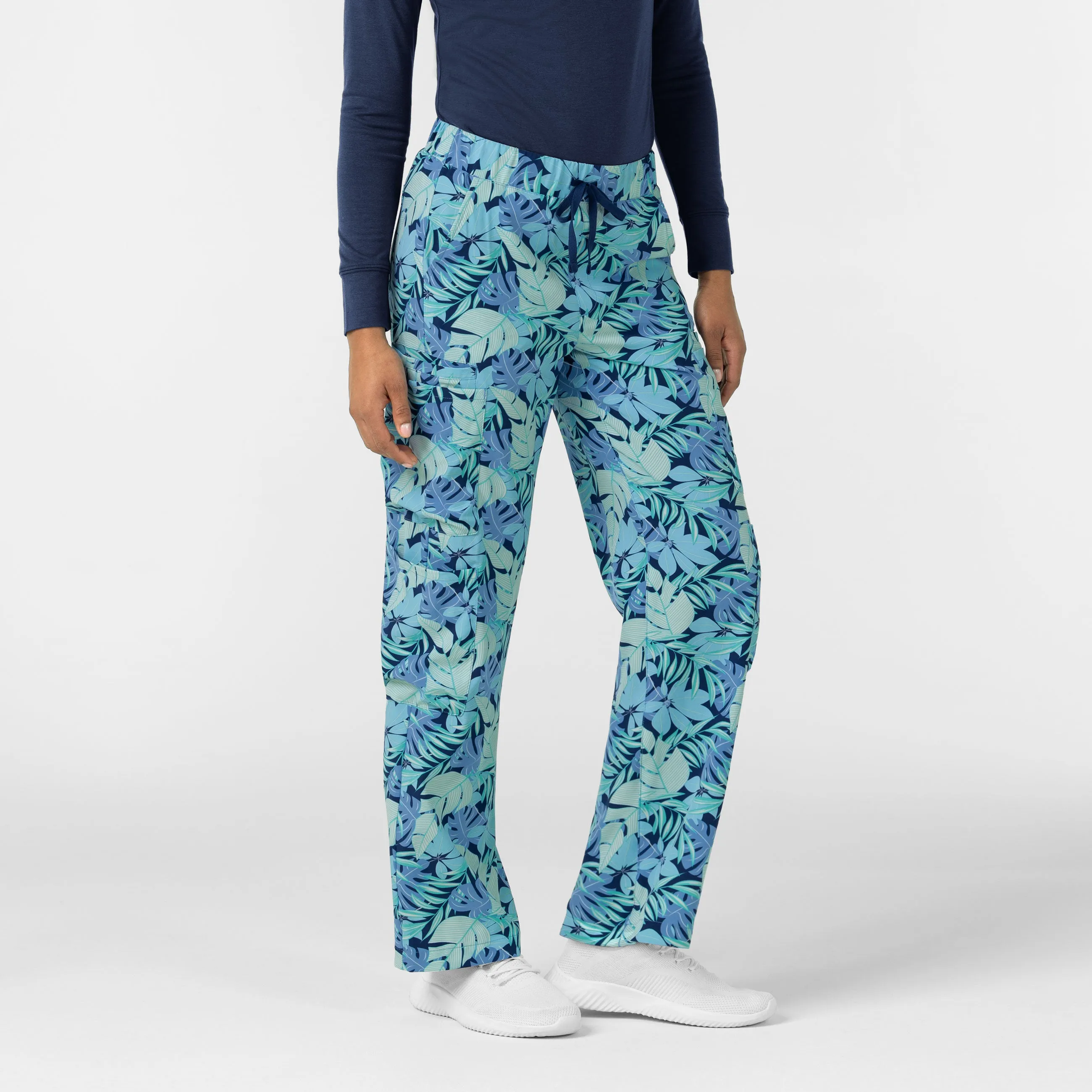 Women's Printed Double Cargo Scrub Pant - Breezy Palms