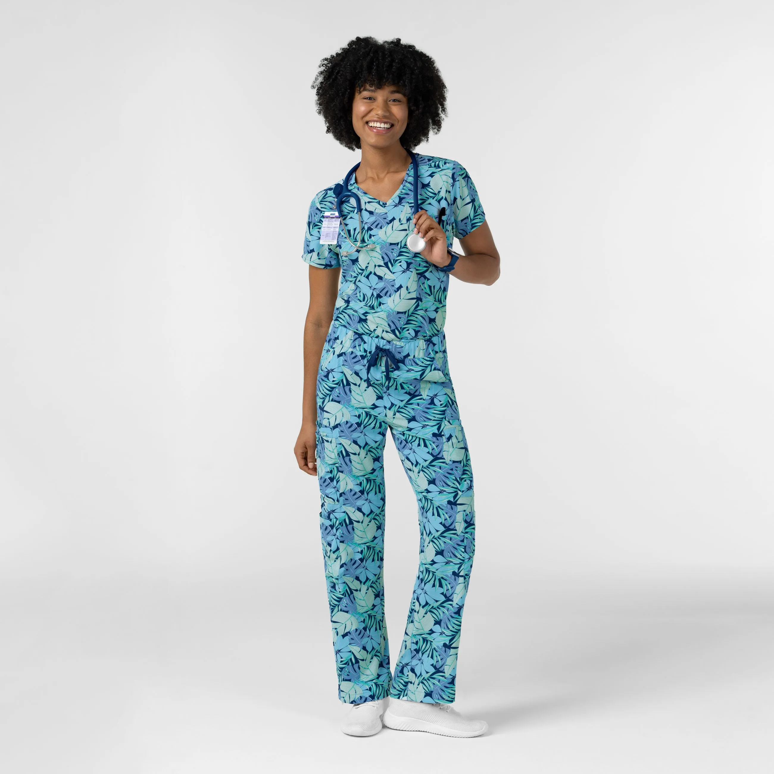 Women's Printed Double Cargo Scrub Pant - Breezy Palms