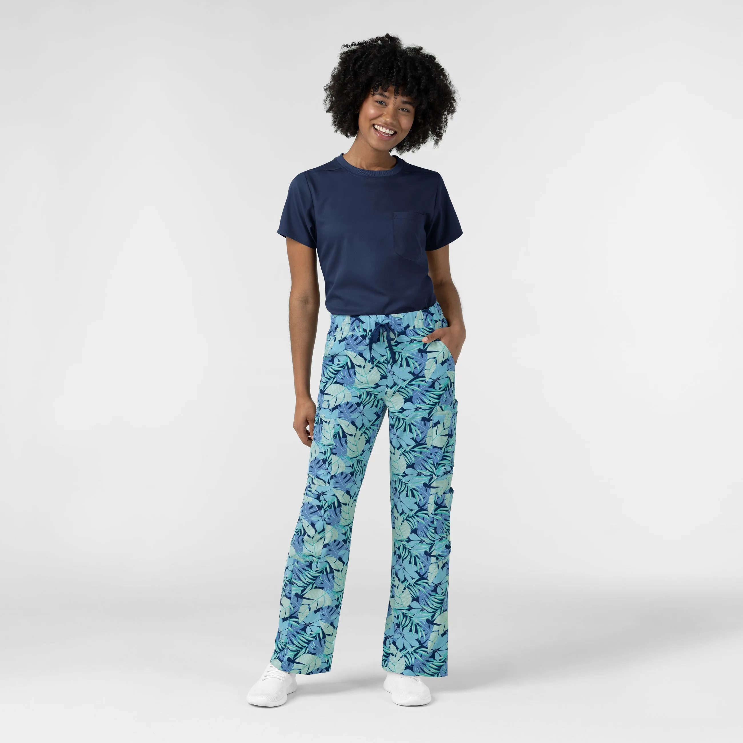 Women's Printed Double Cargo Scrub Pant - Breezy Palms