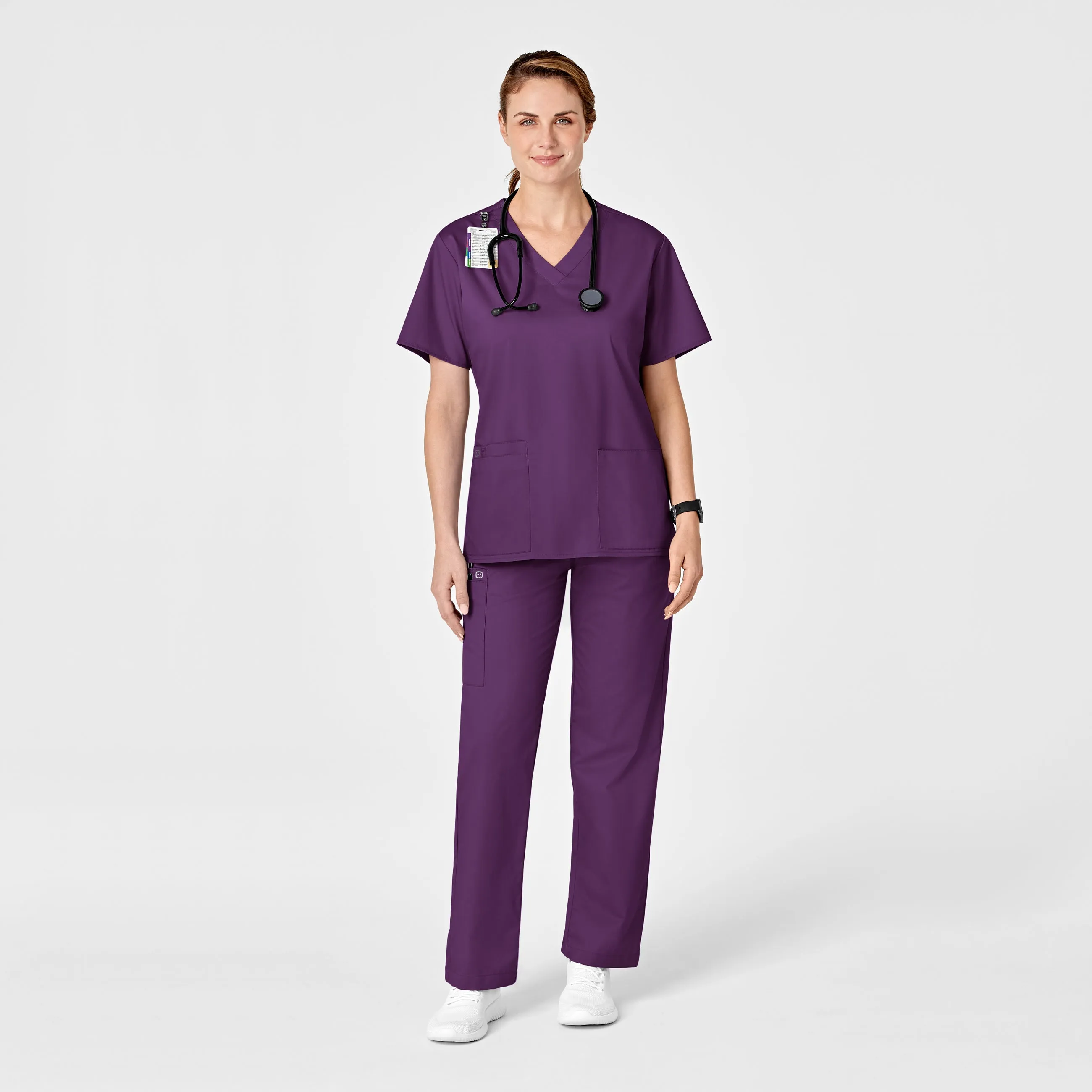 WonderWORK Women's Pull-On Cargo Scrub Pant - Eggplant