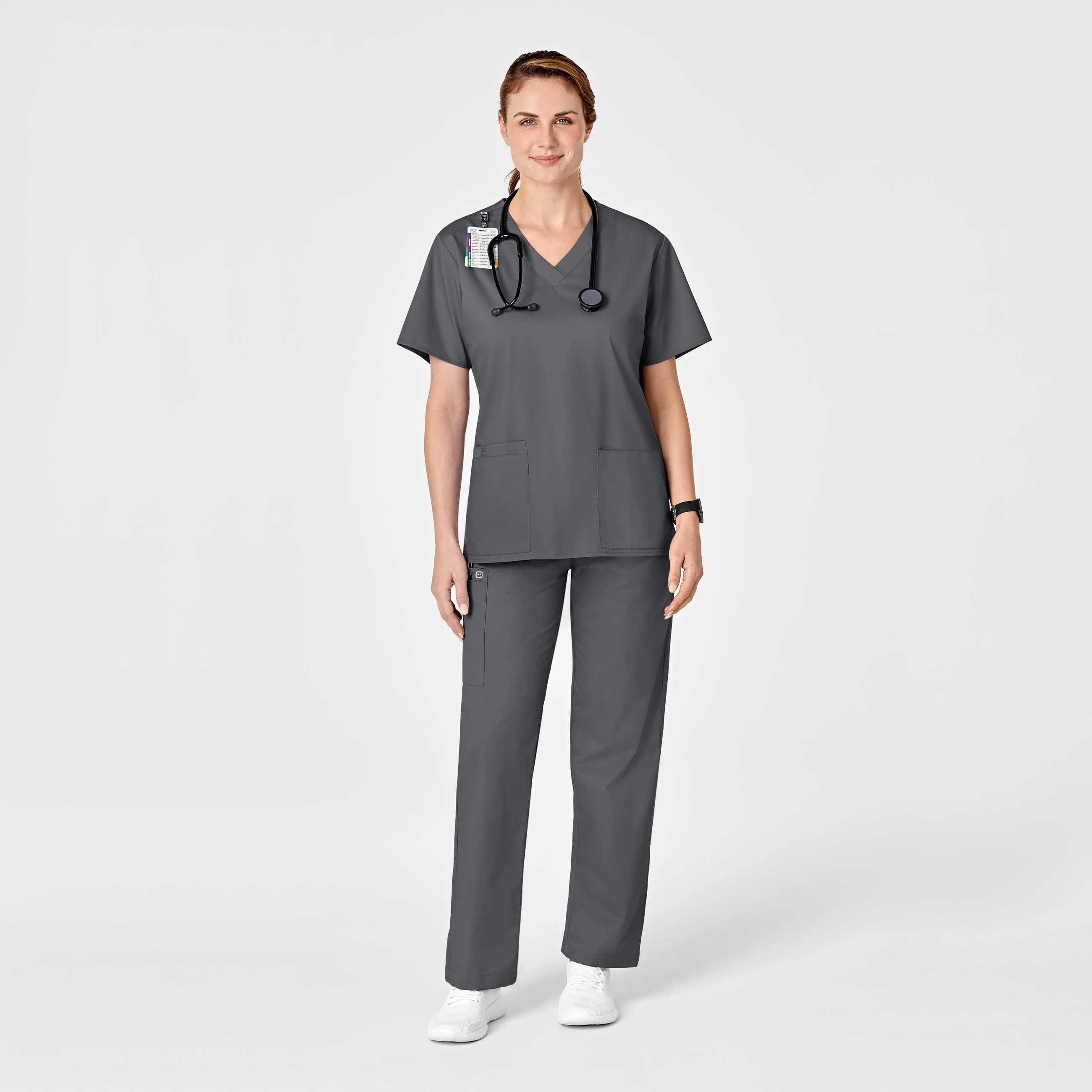 WonderWORK Women's Pull-On Cargo Scrub Pant - Pewter