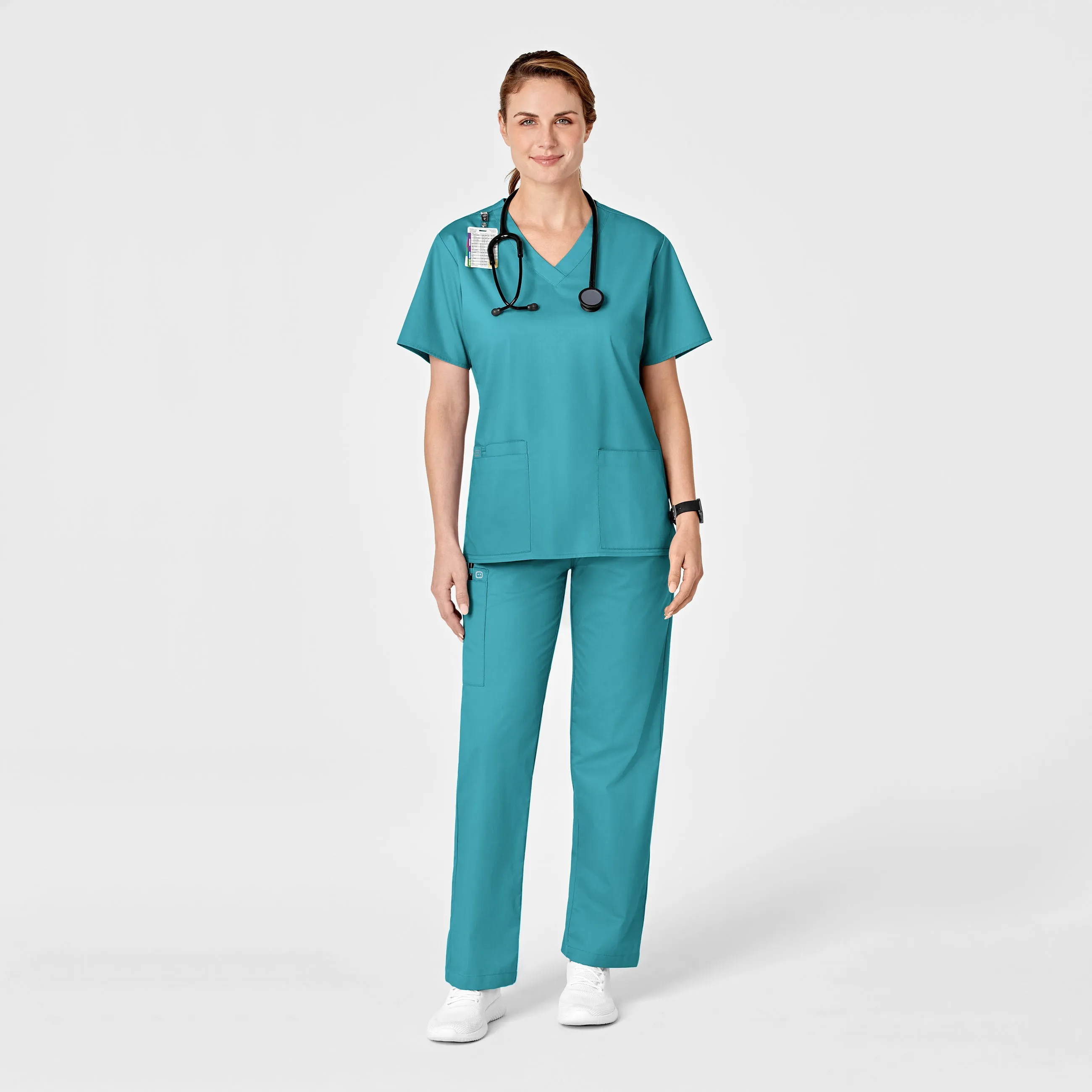 WonderWORK Women's Pull-On Cargo Scrub Pant - Teal Blue