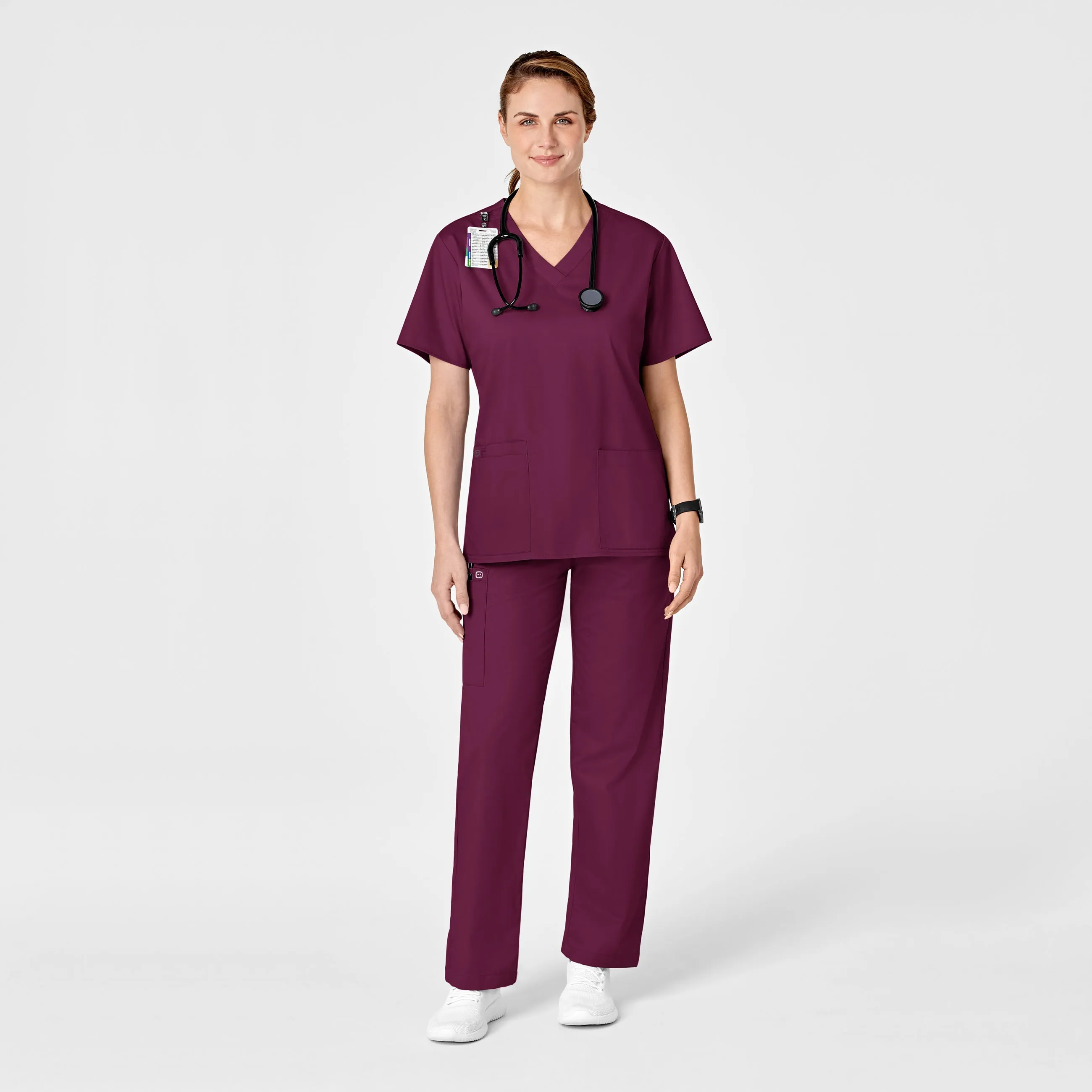 WonderWORK Women's Pull-On Cargo Scrub Pant - Wine