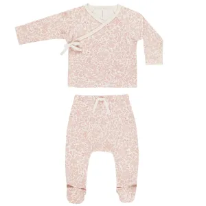 Wrap Top   Footed Pant Set - Pink Blossom