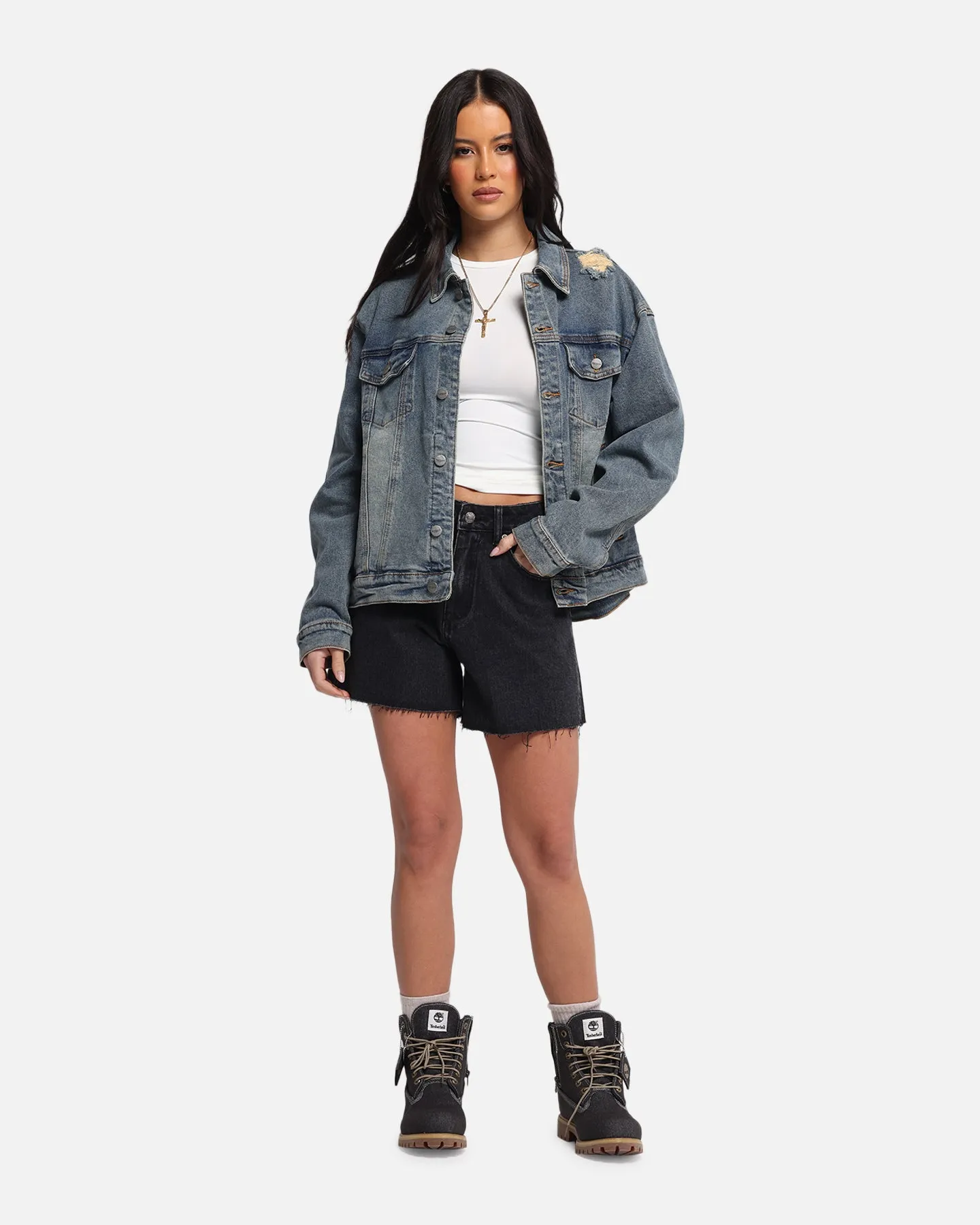 XXIII Women's High Cut A-Line Denim Shorts Washed Black
