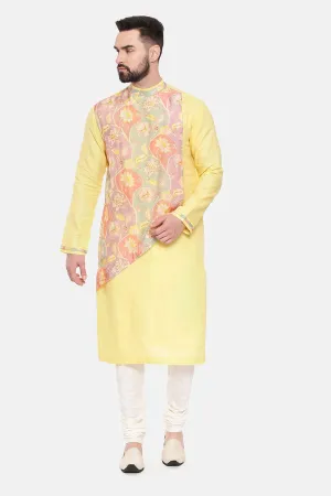 Yellow Printed Panel Kurta Set