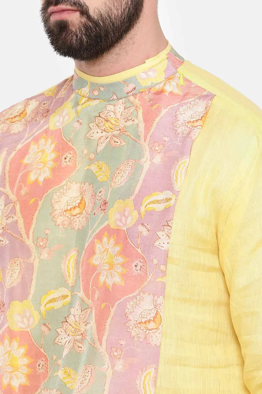 Yellow Printed Panel Kurta Set